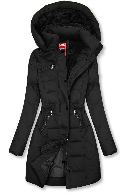 Warme Steppjacke mit Kapuze Schwarz