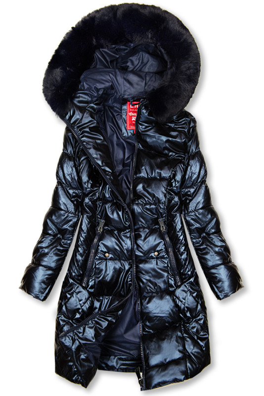 Gesteppte Jacke in glänzender Optik in Navy