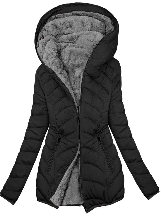 Gesteppte Wendejacke mit Futter - Plüsch schwarz/grau