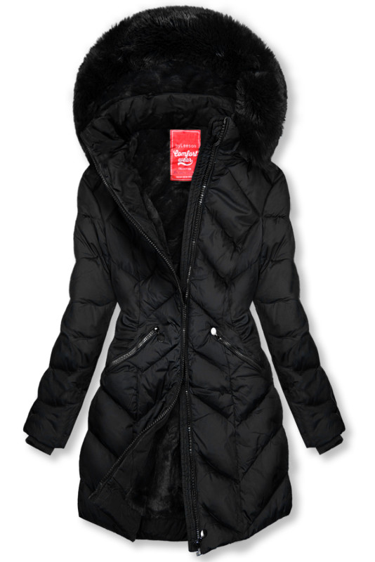 Gesteppte Winterjacke mit abnehmbarer Kapuze schwarz