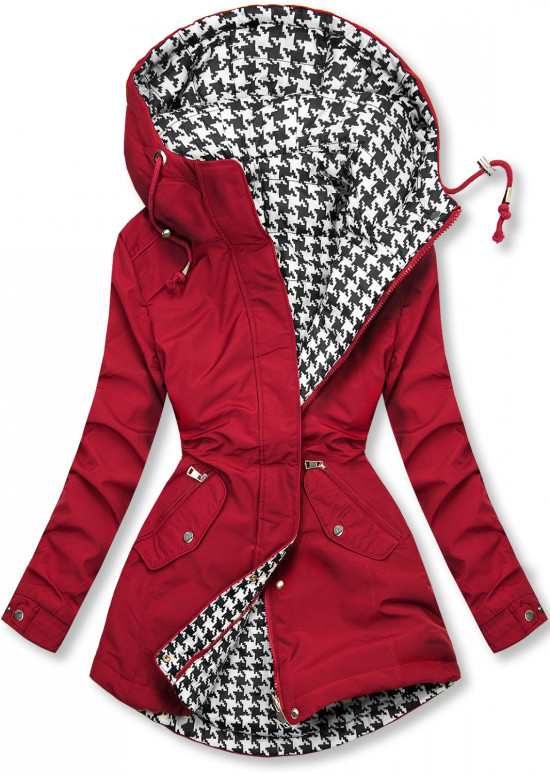 Jacke mit Kapuze Rot/Hahnentrittmuster