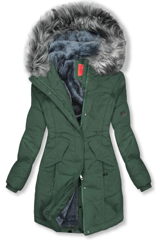 Winterjacke mit Teddy-Futter dunkelgrün/grau