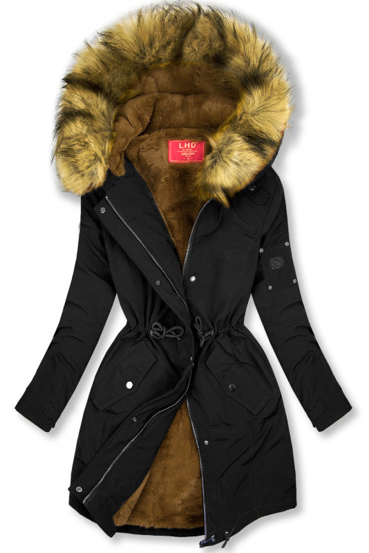 Winterparka mit abnehmbarem Kunstfell schwarz