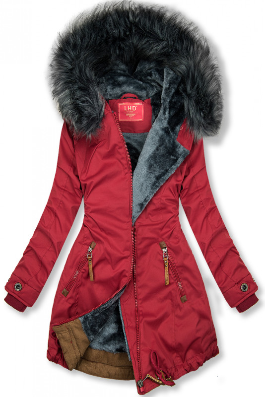 Winterparka mit Kunstfell-Kapuze weinrot/grau