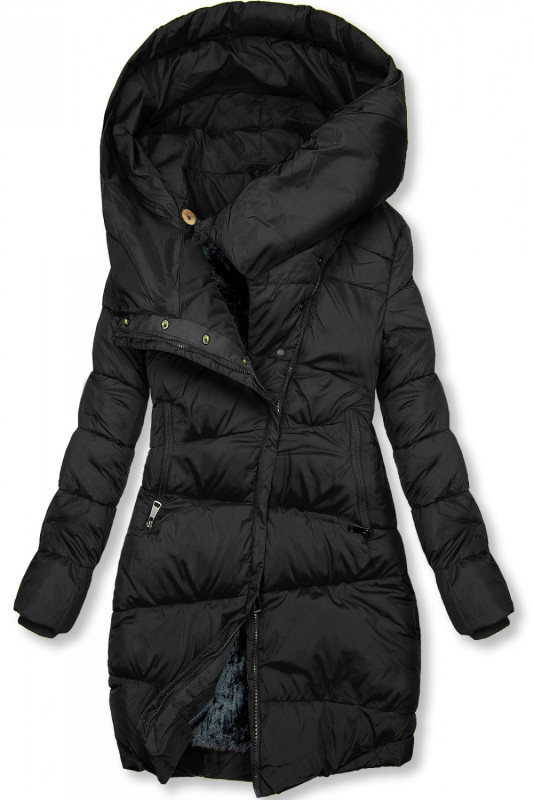Winterjacke mit hohem Kragen schwarz