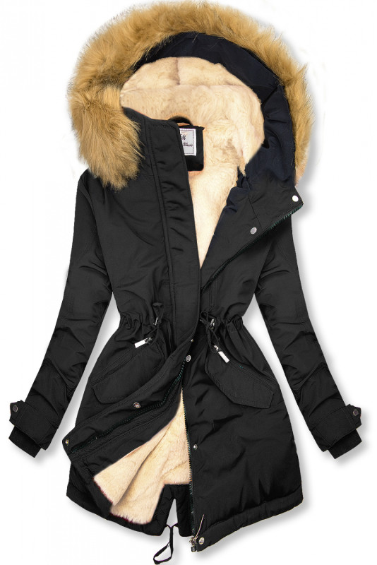 Parkajacke mit Teddy-Futter schwarz/beige