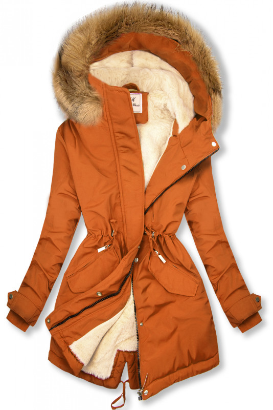 Parkajacke mit Teddy-Futter gelborange