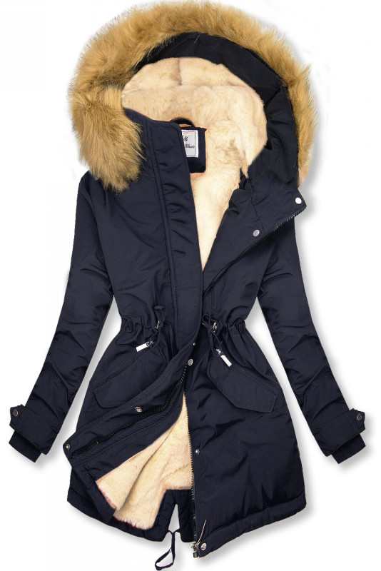 Parkajacke mit Teddy-Futter dunkelblau