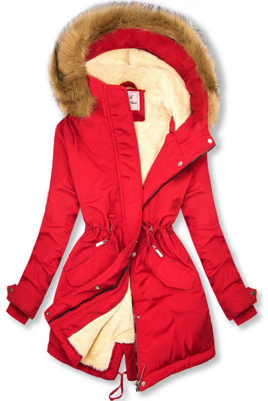 Parkajacke mit Teddy-Futter rot