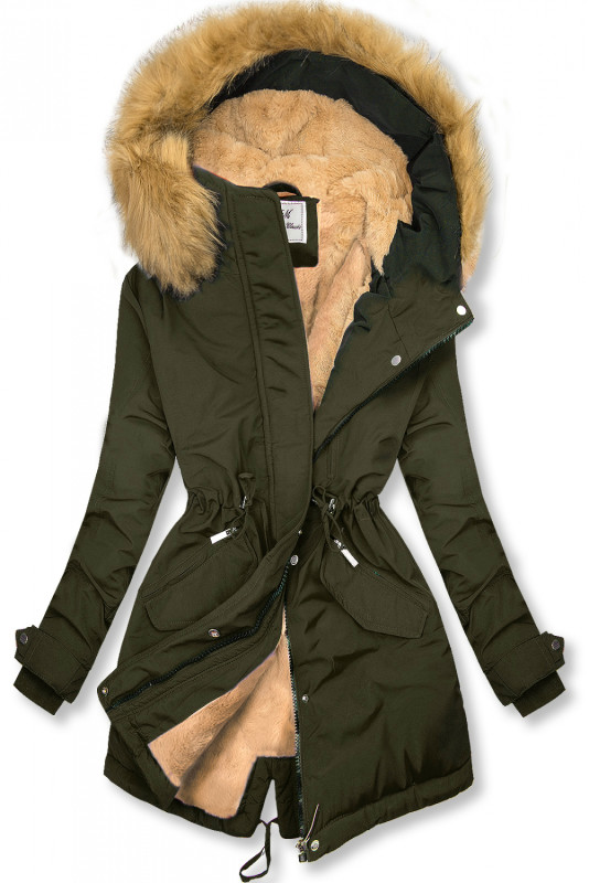 Parkajacke mit Teddy-Futter khaki