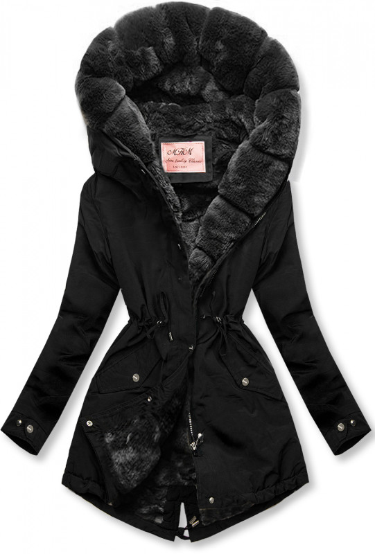 Parka mit Kunstpelz Saum schwarz-schwarz