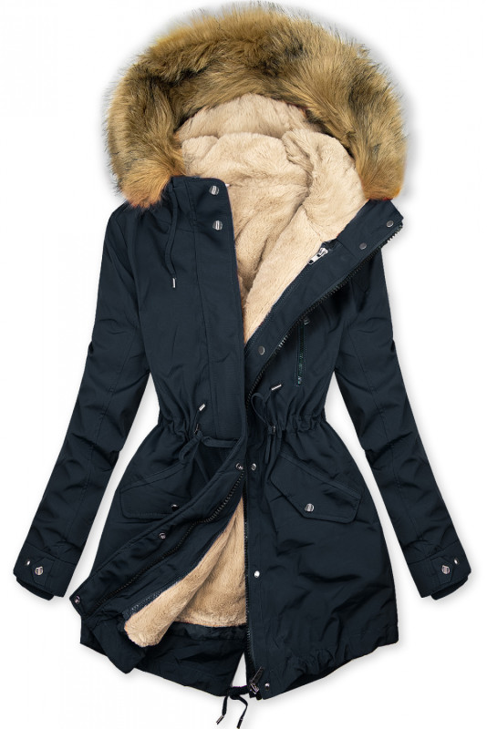 Parkajacke mit abnehmbarem Teddy-Futter dunkelblau/beige