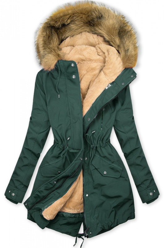 Parkajacke mit abnehmbarem Teddy-Futter grün