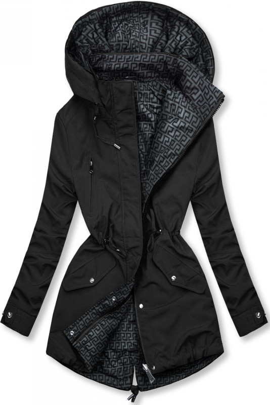 Leichter Parka mit abnehmbarer Kapuze schwarz/grau