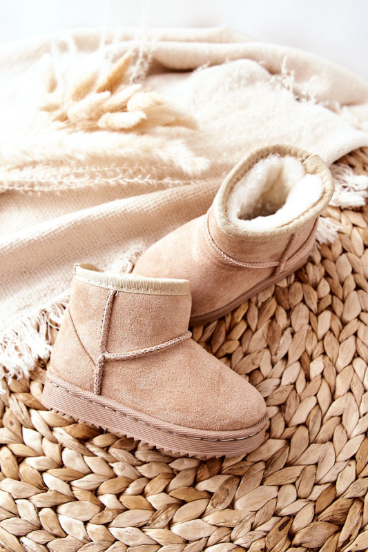 Beige gefütterte Schneestiefel aus Wildlederimitat