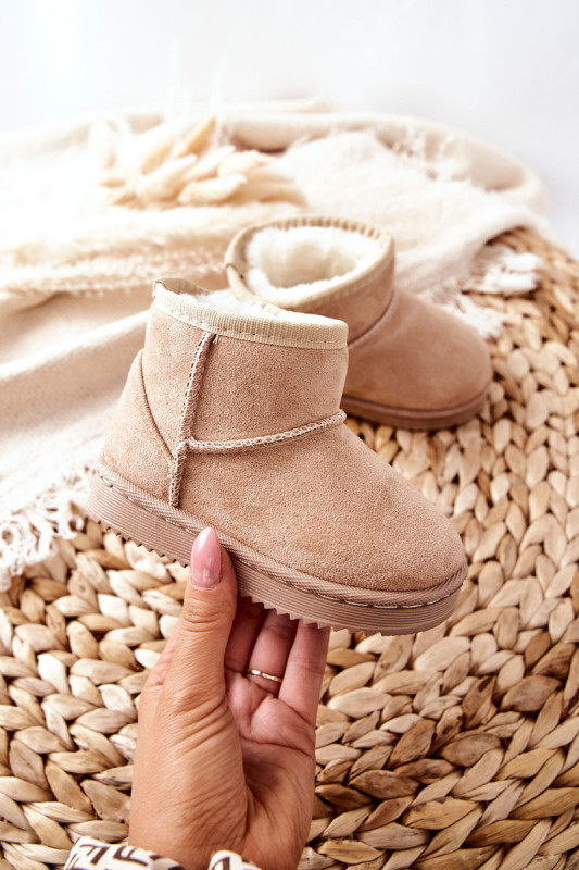 Beige gefütterte Schneestiefel aus Wildlederimitat