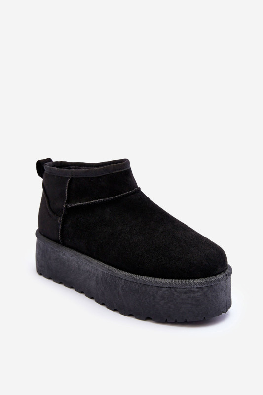 Schwarze Schneestiefel aus Veloursleder mit Plateau