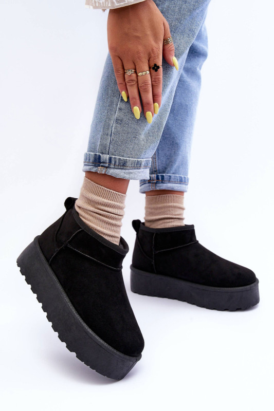 Schwarze Schneestiefel aus Veloursleder mit Plateau
