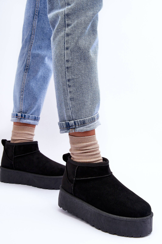 Schwarze Schneestiefel aus Veloursleder mit Plateau