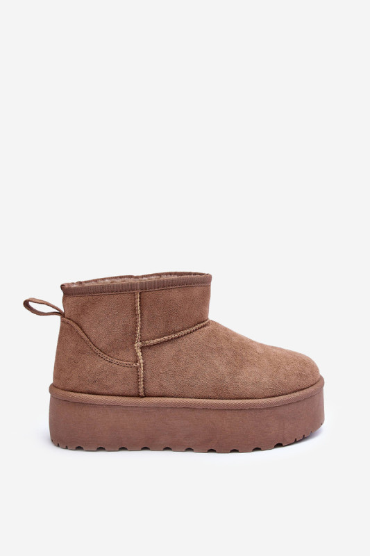 Beige Schneestiefel aus Veloursleder mit Plateau