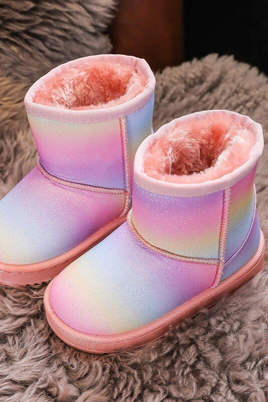 Gefütterte bunte Schneestiefel mit Fell