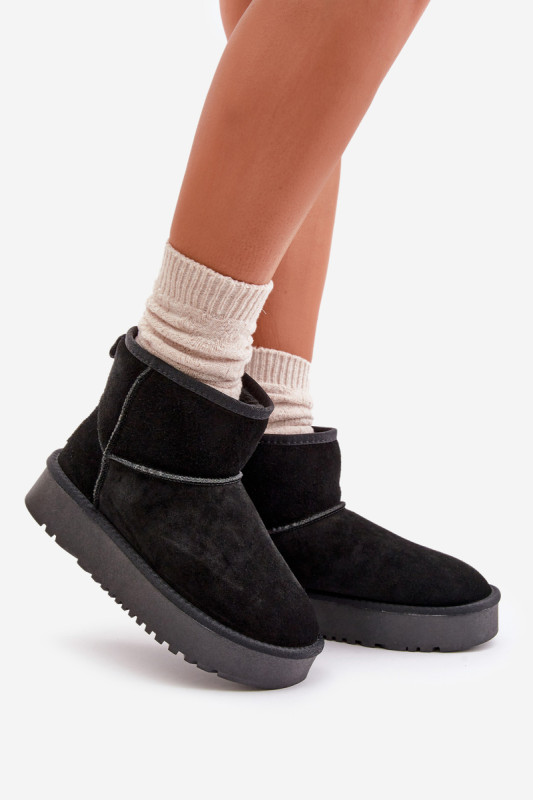 Schwarze Schneestiefel aus Veloursleder mit Plateau