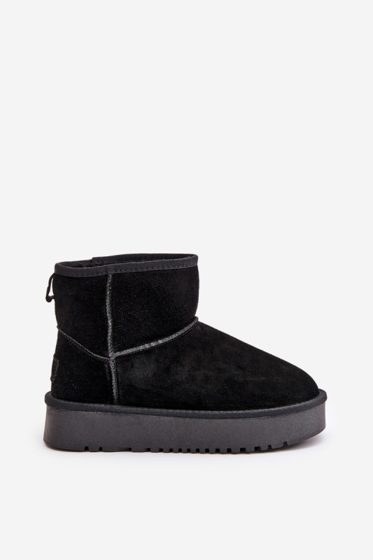 Schwarze Schneestiefel aus Veloursleder mit Plateau