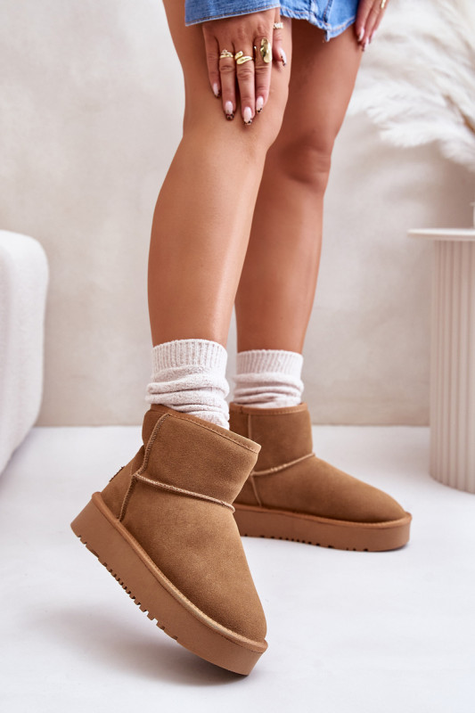 Snowboots aus Veloursleder mit Plateau in Braun