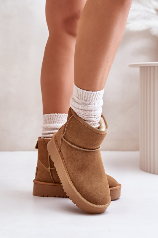 Snowboots aus Veloursleder mit Plateau in Braun