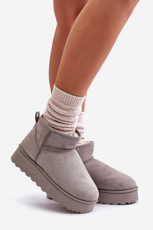 Graue gefütterte Schneestiefel mit Plattform und Veloursleder-Optik