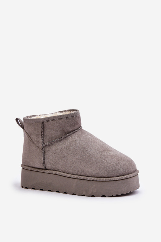 Graue gefütterte Schneestiefel mit Plattform und Veloursleder-Optik