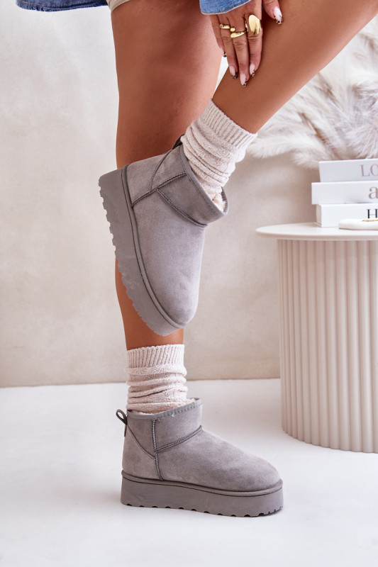 Graue gefütterte Schneestiefel mit Plattform und Veloursleder-Optik