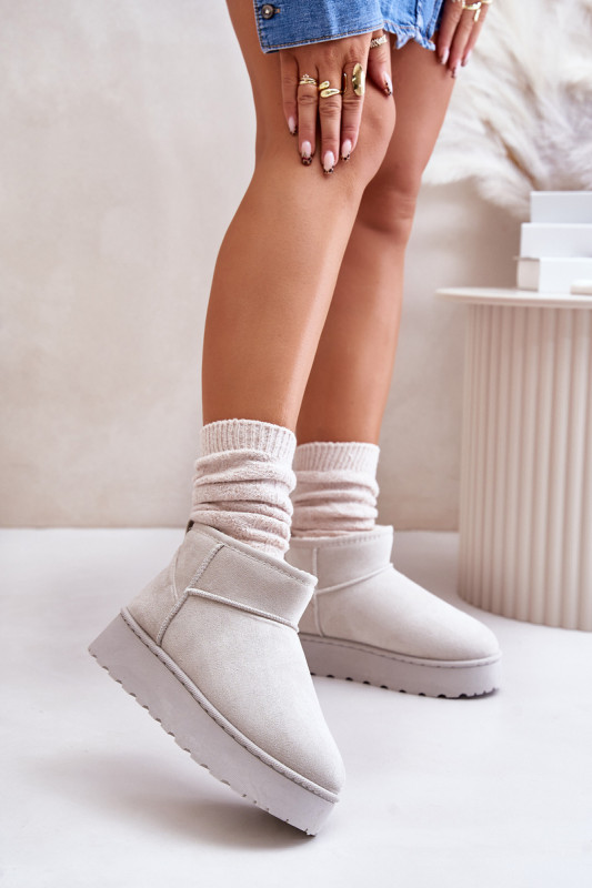 Graue gefütterte Schneestiefel mit Plattform und Velouroberfläche