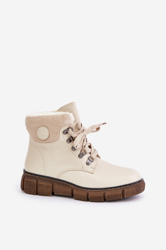 Beige gefütterte Stiefelette mit Plateau