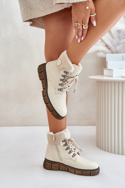 Beige gefütterte Stiefelette mit Plateau