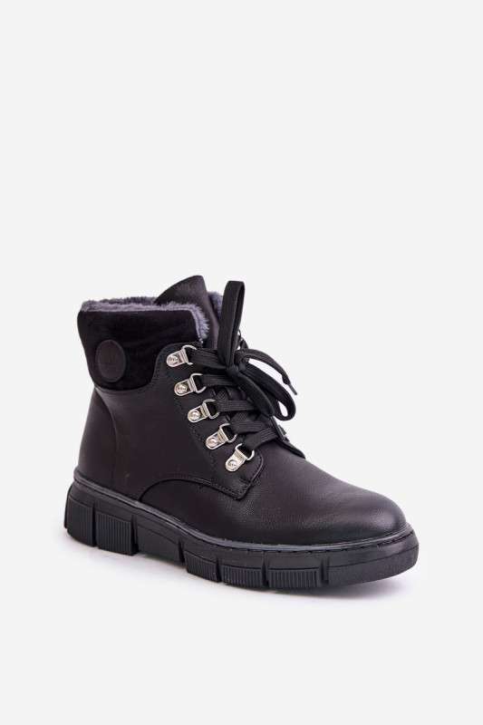 Gefütterte schwarze Stiefelette mit Reißverschluss und Plateausohle