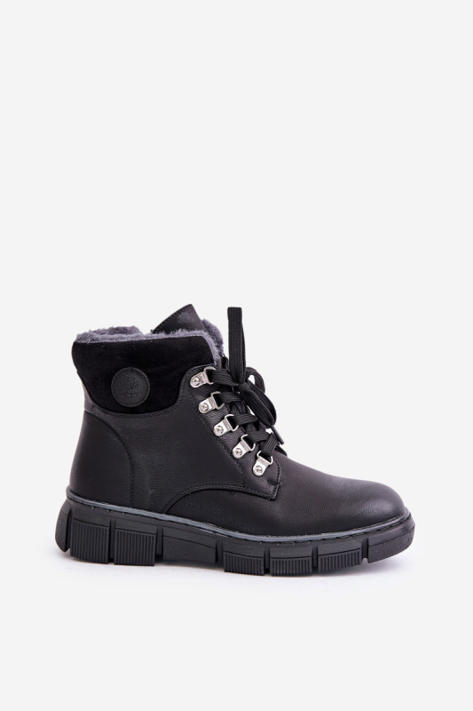 Gefütterte schwarze Stiefelette mit Reißverschluss und Plateausohle