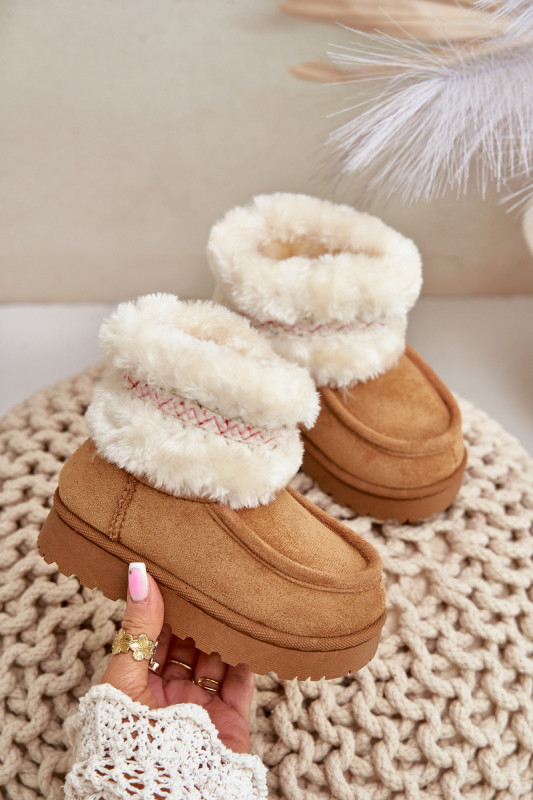 Winterstiefelette mit Fellbesatz und Muster, braun