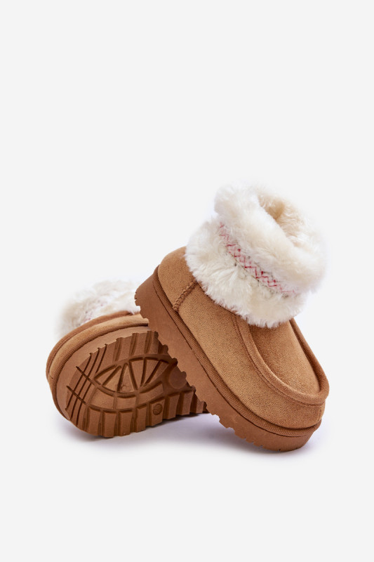 Winterstiefelette mit Fellbesatz und Muster, braun