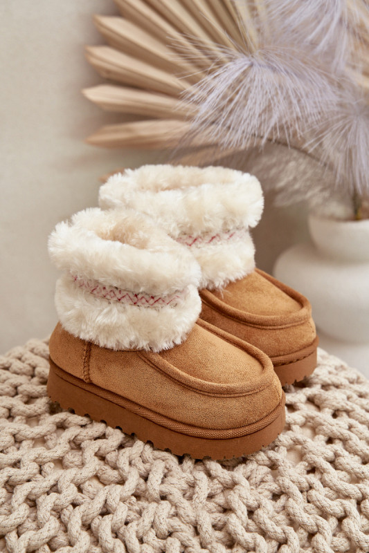Winterstiefelette mit Fellbesatz und Muster, braun