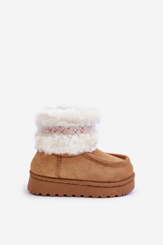 Winterstiefelette mit Fellbesatz und Muster, braun
