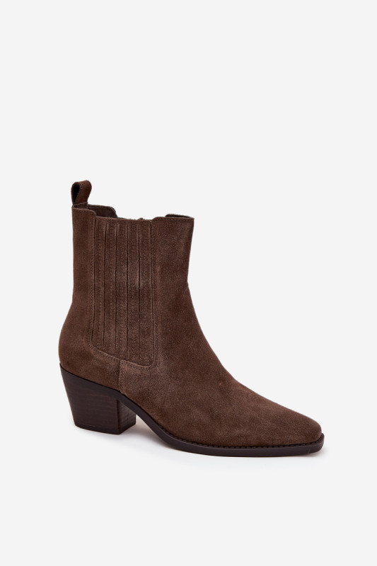 Gefütterte Veloursleder-Stiefelette mit Blockabsatz, braun