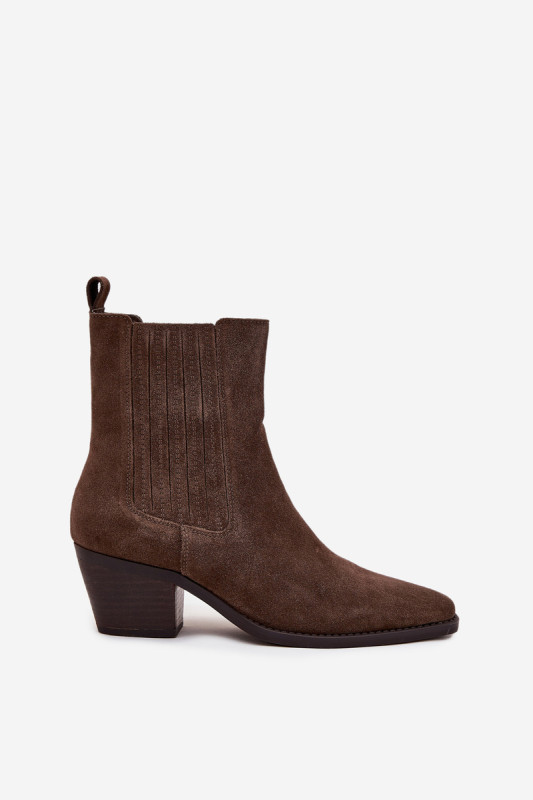 Gefütterte Veloursleder-Stiefelette mit Blockabsatz, braun