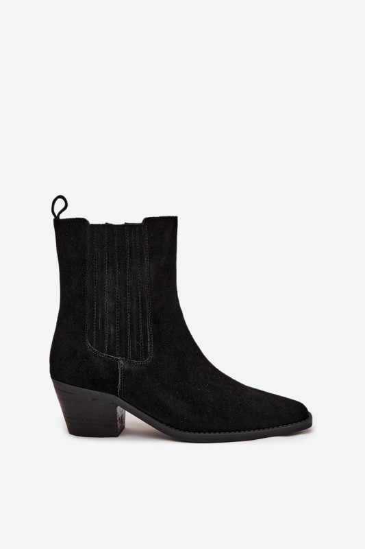 Gefütterte Veloursleder-Stiefelette mit Blockabsatz, schwarz