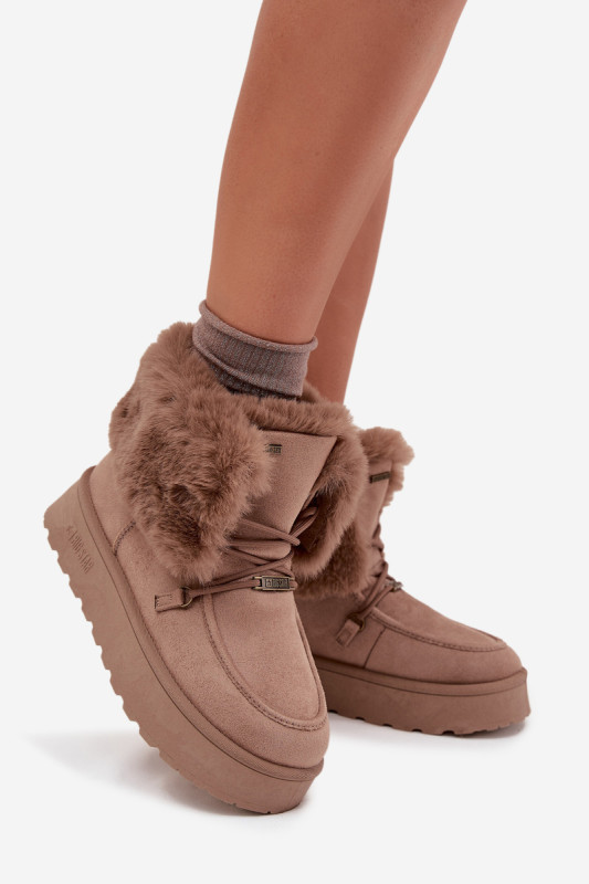 Snowboots auf Plateausohle mit Kunstfell und Schnürung, beige