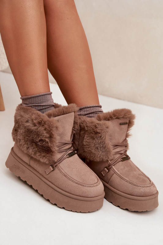 Snowboots auf Plateausohle mit Kunstfell und Schnürung, beige