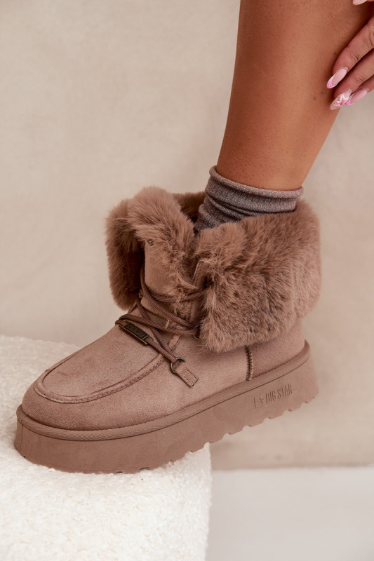 Snowboots auf Plateausohle mit Kunstfell und Schnürung, beige