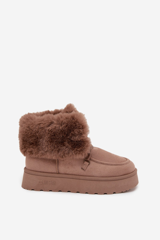Snowboots auf Plateausohle mit Kunstfell und Schnürung, beige