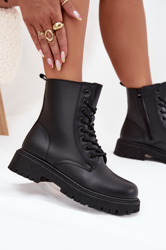 Schwarze gefütterte Ankle-Boots mit Reißverschluss