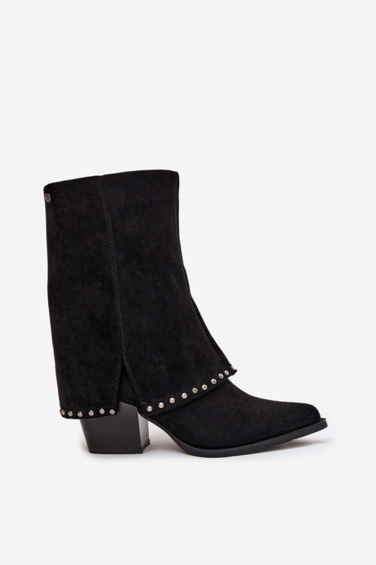 Schwarze gefütterte Stiefelette mit umgeschlagenem Schaft